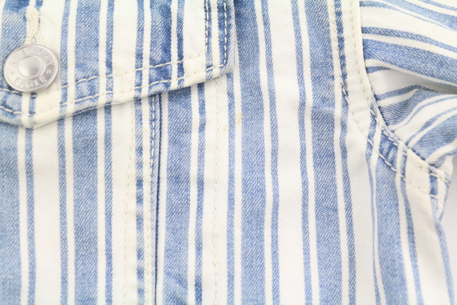 AMERICAN EAGLE OUTFITTERS Women Jacket 2XS Blue Striped Button-Up Cropped Denim