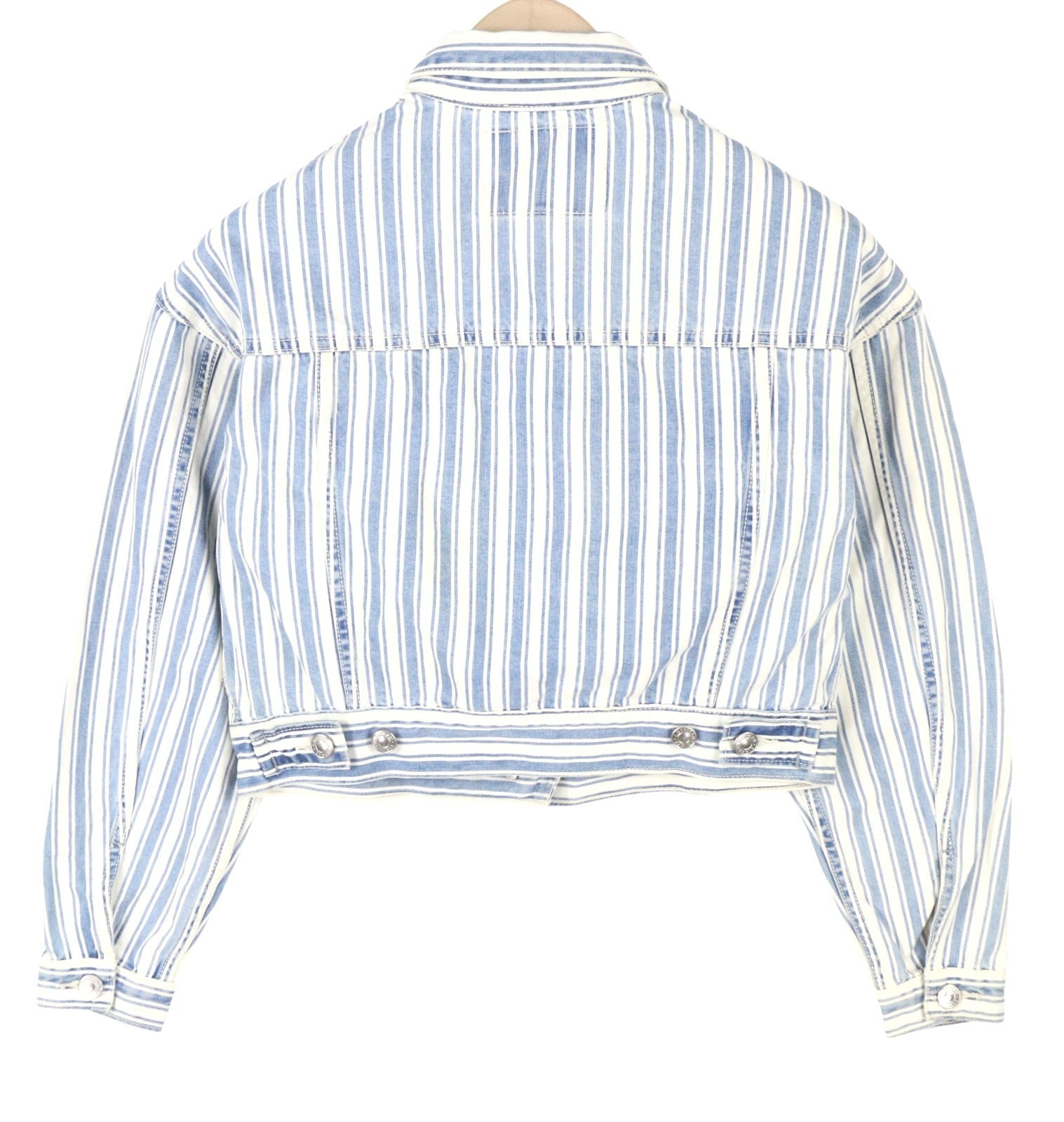 AMERICAN EAGLE OUTFITTERS Women Jacket 2XS Blue Striped Button-Up Cropped Denim