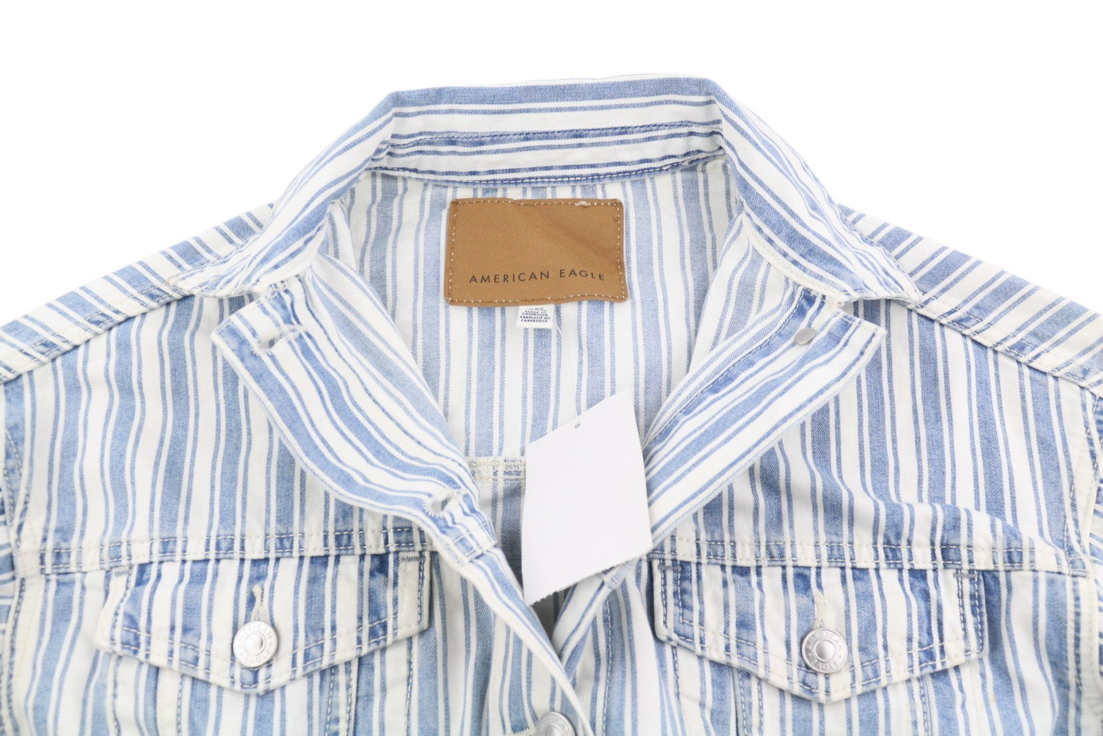 AMERICAN EAGLE OUTFITTERS Women Jacket 2XS Blue Striped Button-Up Cropped Denim