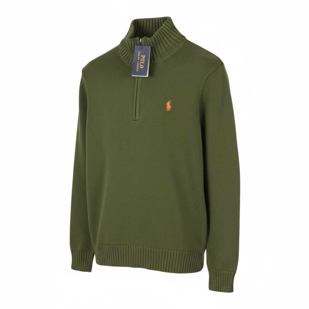 RALPH LAUREN Classics Olive Men Jumper M Half Zip Neck Fine Knit Pull On