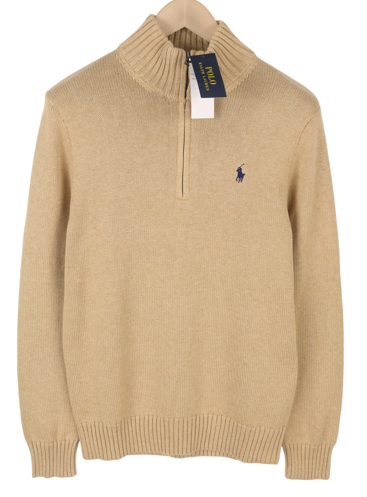 RALPH LAUREN Classic Men Jumper S Brown Melange Half Zip Collar Pull On RRP239