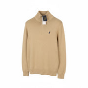 RALPH LAUREN Classic Men Jumper 2XL Brown Melange Zip Neck Knit Pull On RRP239