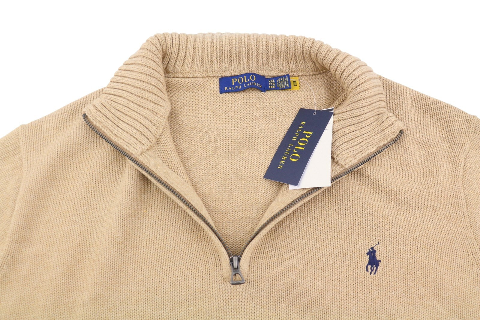 RALPH LAUREN Classic Men Jumper 2XL Brown Melange Zip Neck Knit Pull On RRP239