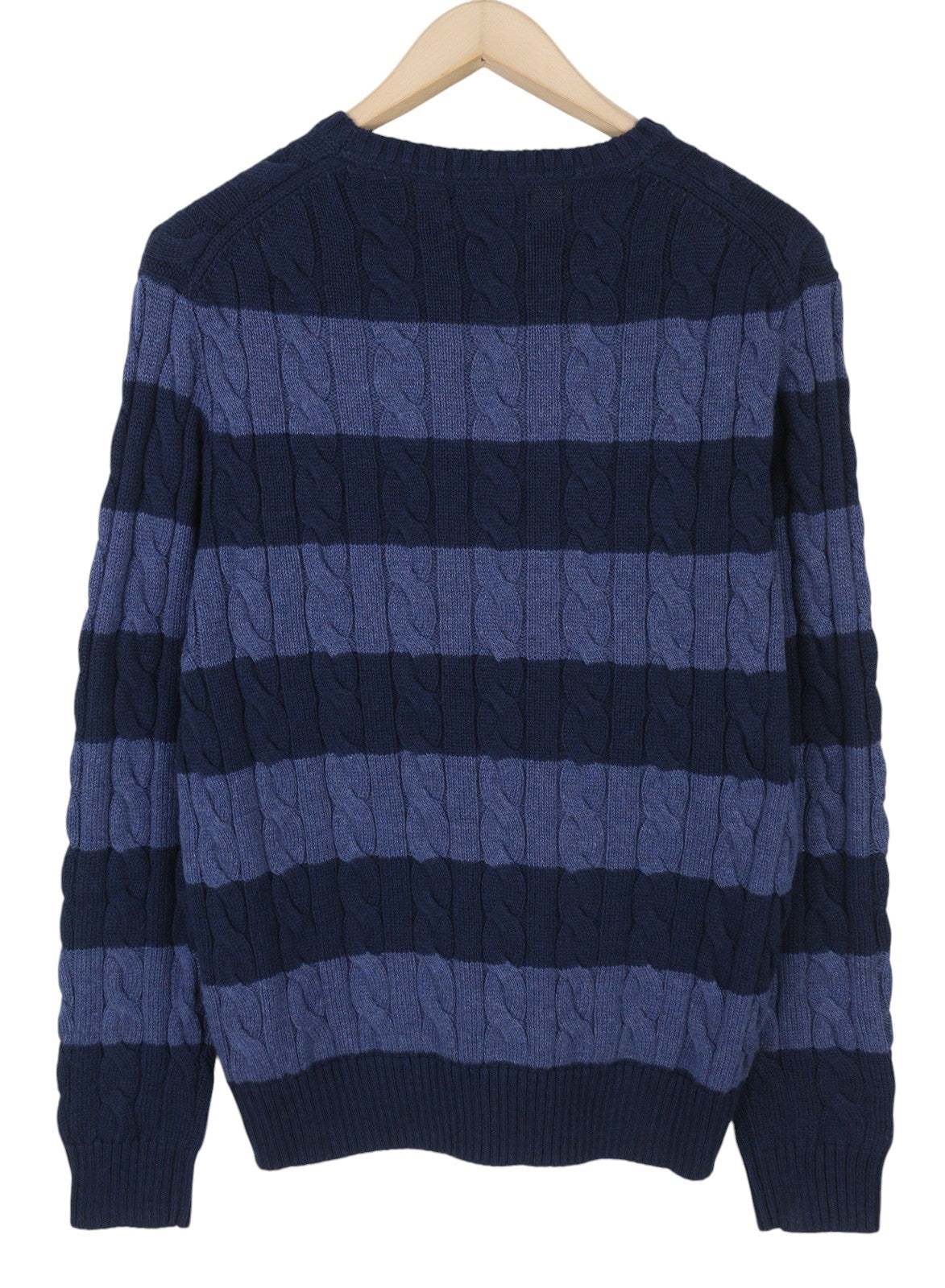 RALPH LAUREN Classics Blue Men Jumper M Striped Cable Knit Wool Pull On RRP258