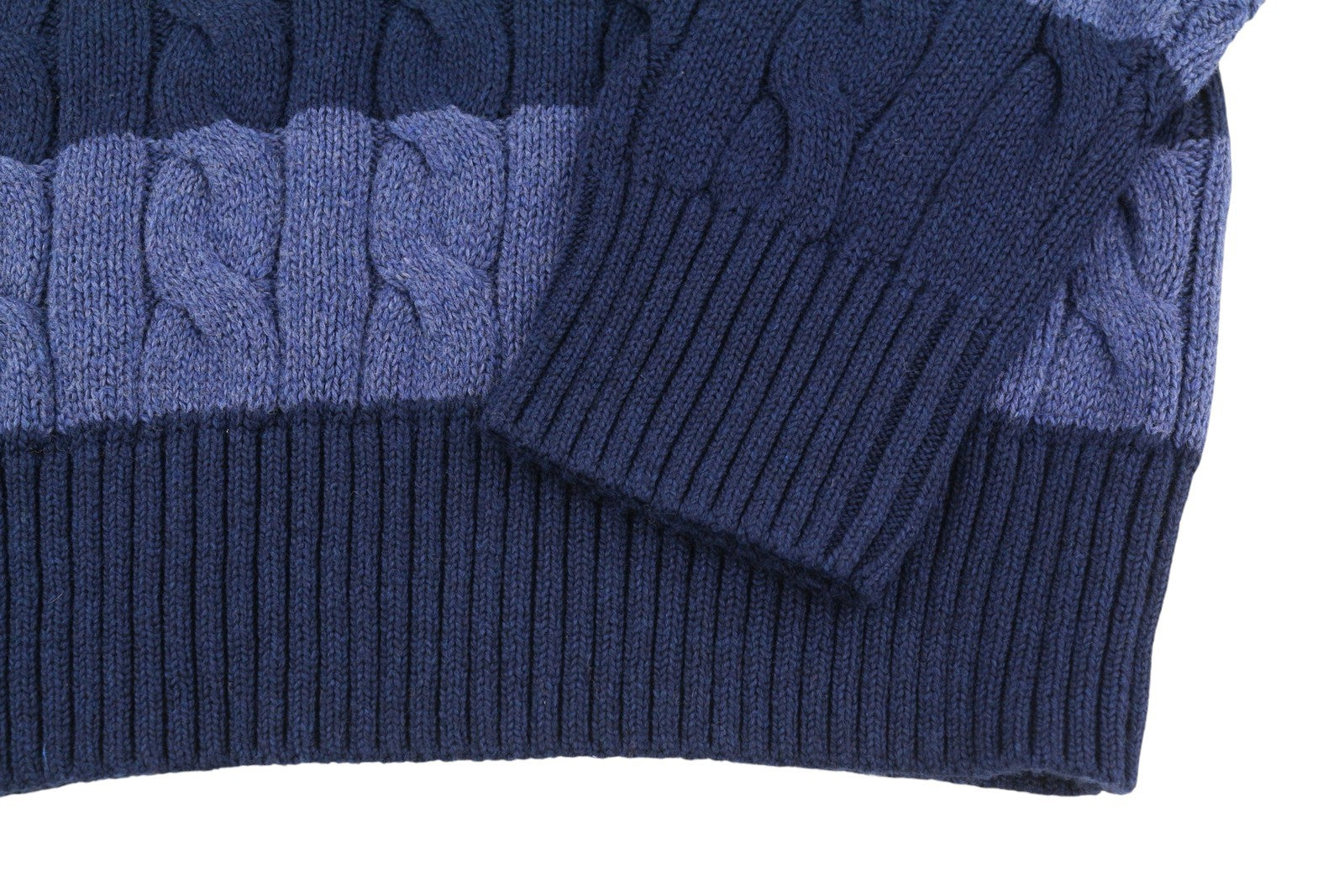 RALPH LAUREN Classics Blue Men Jumper M Striped Cable Knit Wool Pull On RRP258