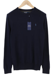 RALPH LAUREN Men Jumper S Dark Blue Wool Fine Knit Crew Neck Pull On RRP219