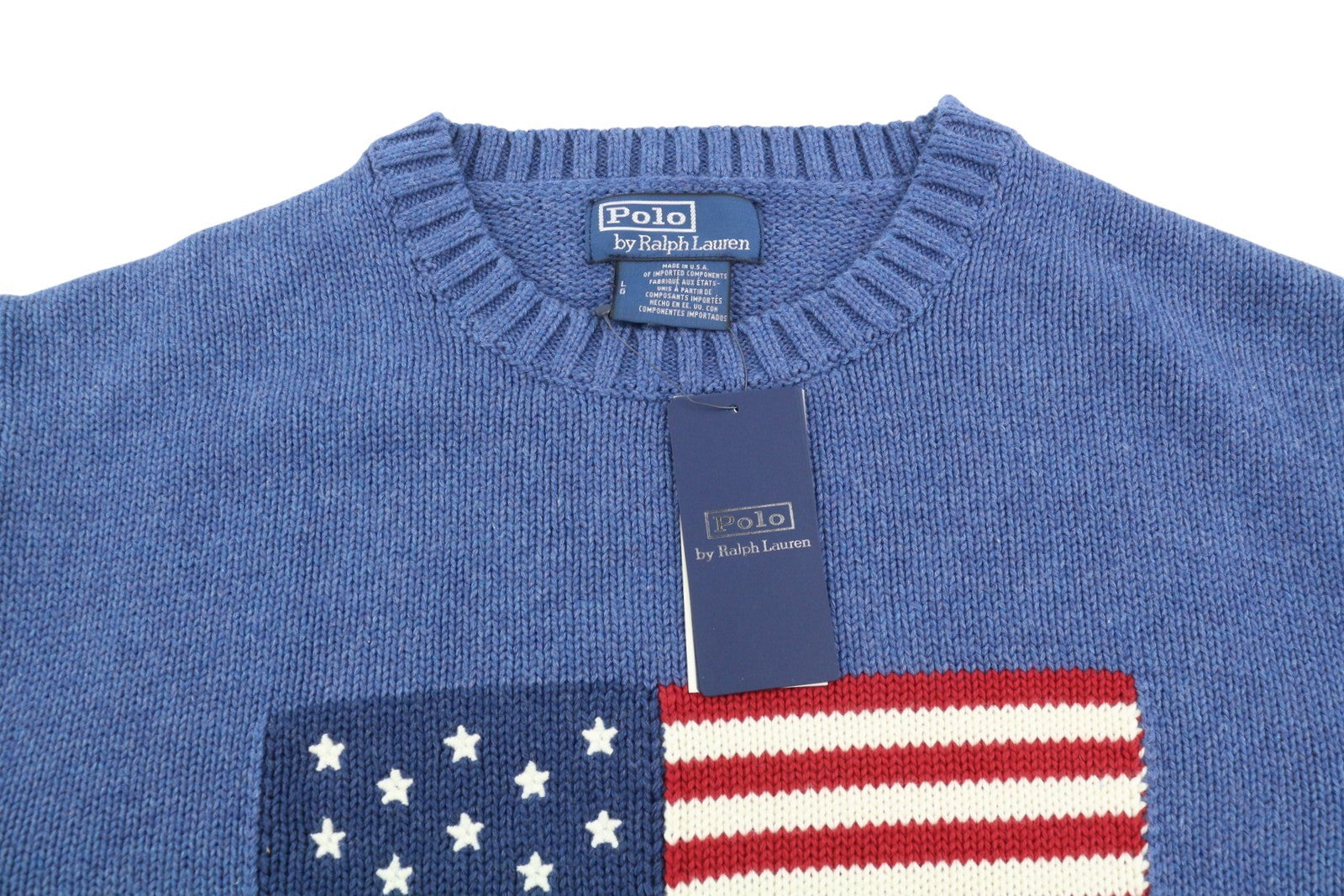 RALPH LAUREN Classics Blue Men Jumper L Cotton USA Flag Knit Pull On RRP499