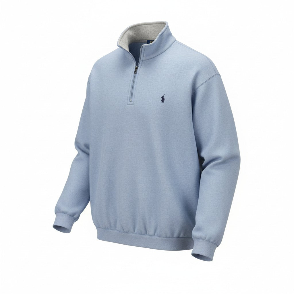 RALPH LAUREN Men Sweatshirt 2XL Blue Melange Half Zip Logo Pull On RRP199