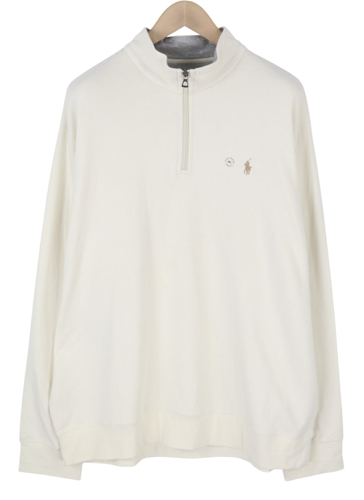 RALPH LAUREN Men Sweatshirt 2XL Cream High Neck Half Zip Logo Pull On RRP199