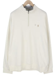 RALPH LAUREN Men Sweatshirt 2XL Cream High Neck Half Zip Logo Pull On RRP199