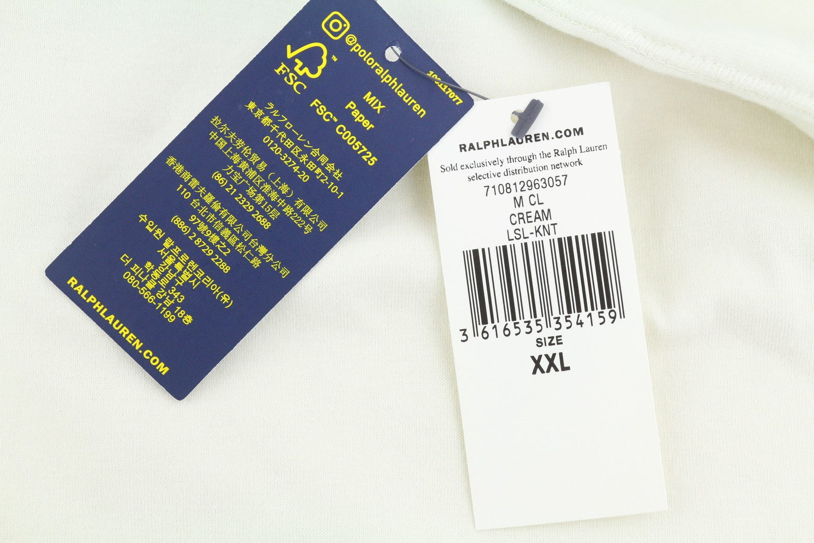 RALPH LAUREN Men Sweatshirt 2XL Cream High Neck Half Zip Logo Pull On RRP199