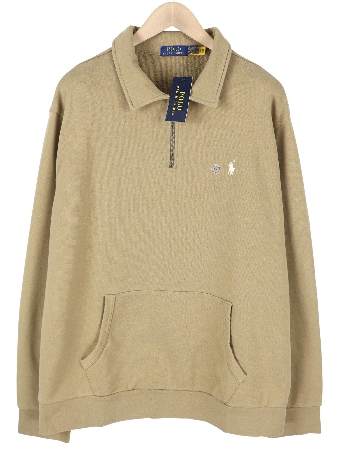RALPH LAUREN Classics Khaki Men Sweatshirt 2XL Polo Half Zip Knit RRP199