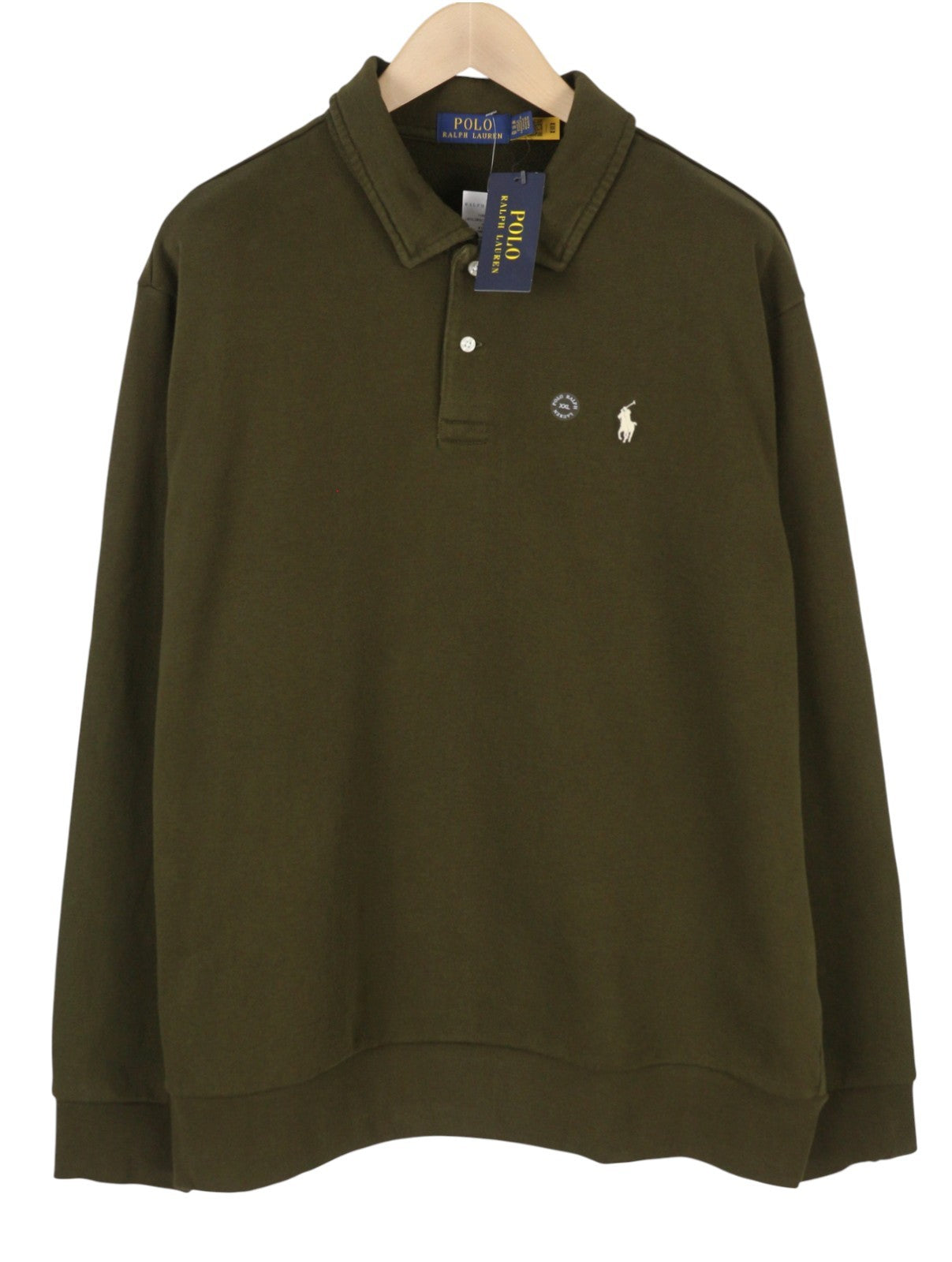 RALPH LAUREN Men Sweatshirt 2XL Dark Green Polo Half Button Knit RRP199