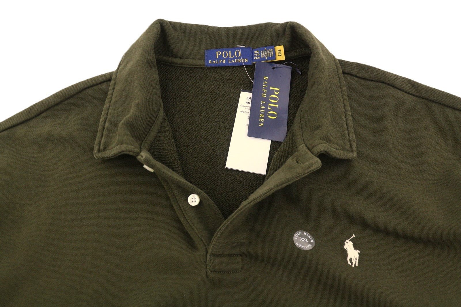 RALPH LAUREN Men Sweatshirt 2XL Dark Green Polo Half Button Knit RRP199
