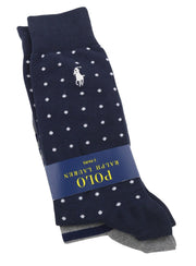 RALPH LAUREN Men Socks OS Polka Stripe Knit Logo Unisex Two Pack