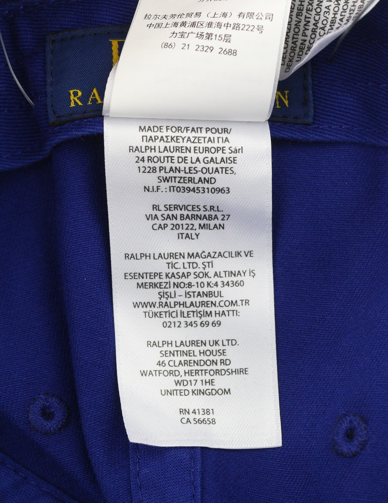 RALPH LAUREN Men Cap OS Blue Cotton Baseball Hat Embroidered Logo Unisex