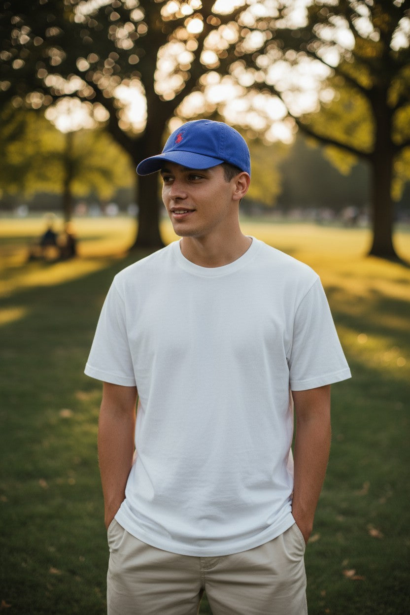 RALPH LAUREN Men Cap OS Blue Cotton Baseball Hat Embroidered Logo Unisex