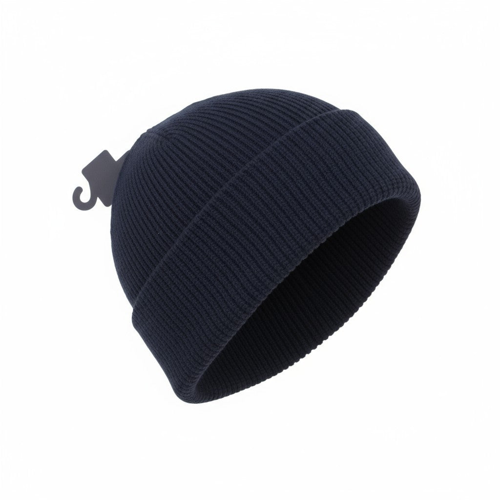 RALPH LAUREN Signature Cuff Men Hat 52 CM Dark Blue Wool Blend Knit Beanie