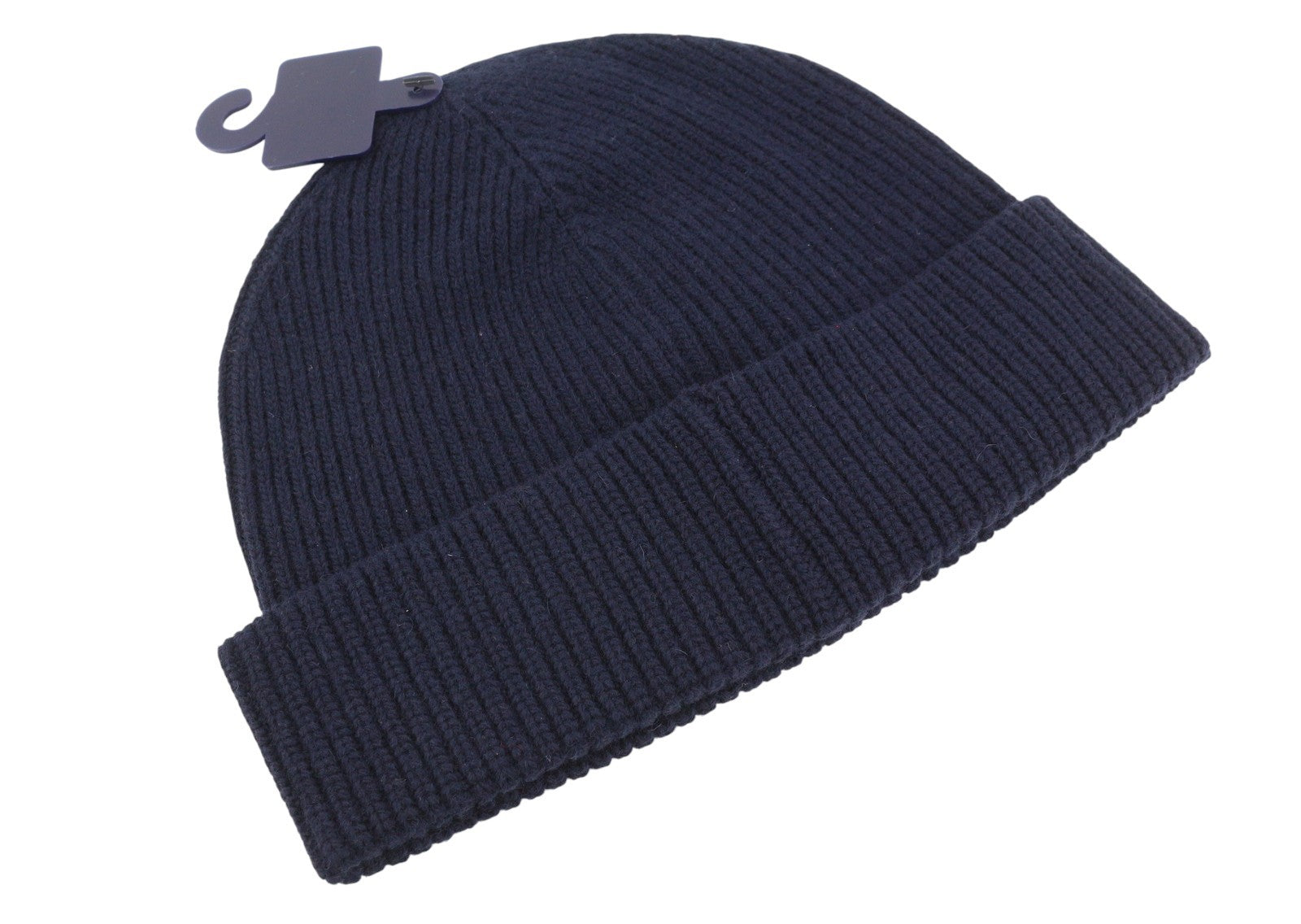 RALPH LAUREN Signature Cuff Men Hat 52 CM Dark Blue Wool Blend Knit Beanie