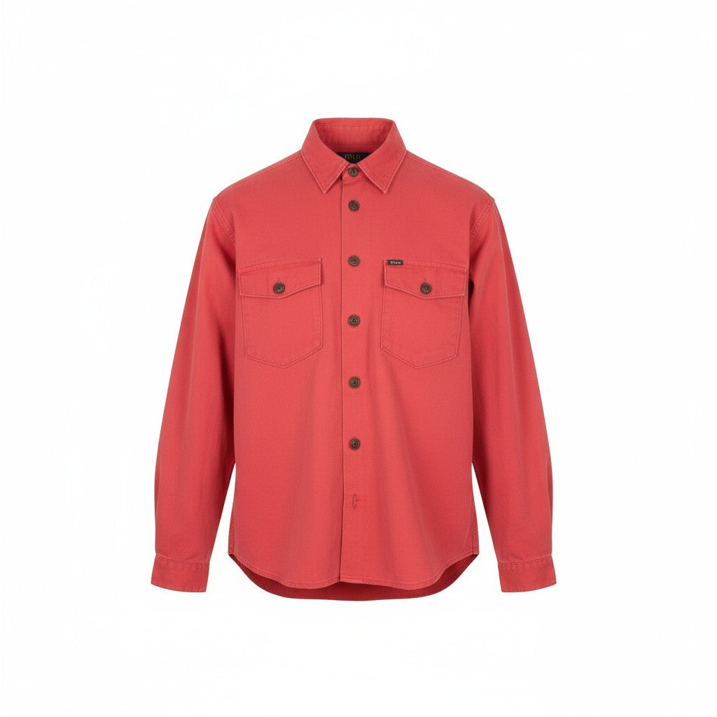RALPH LAUREN Men Shirt M Red Faded Classic Fit Button-Up Spread Casual