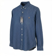RALPH LAUREN Core Replen Men Shirt S Blue Denim Slim Button-Down Neck RRP159