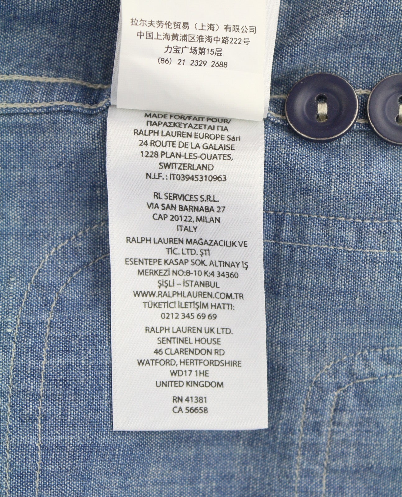 RALPH LAUREN Men Shirt S Blue Faded Patchwork Spread Collar RRP199