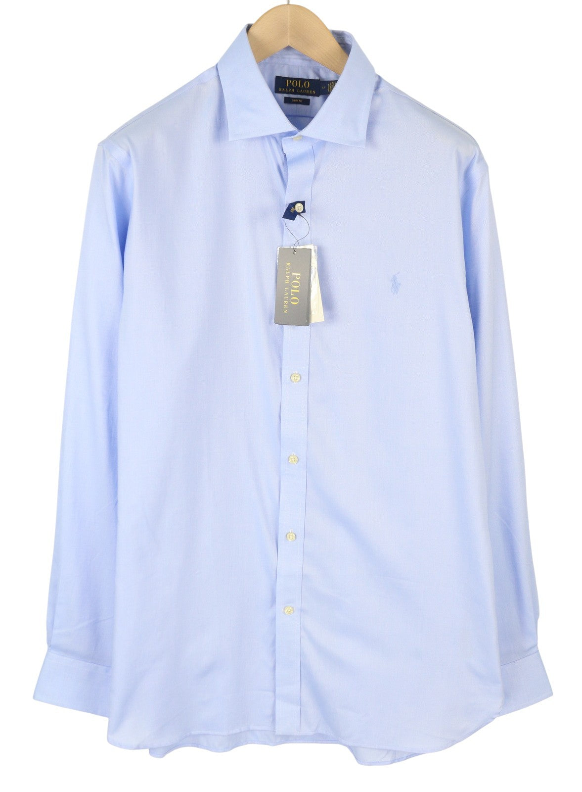 RALPH LAUREN Men Formal Shirt 17 Blue Slim Fit Cutaway Button-Up RRP149
