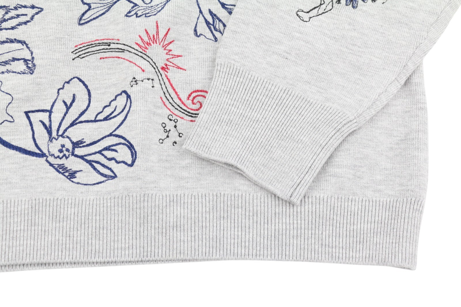 DESIGUAL Jers Laia Women Jumper L Melange Grey Embroidered Knit Pull On