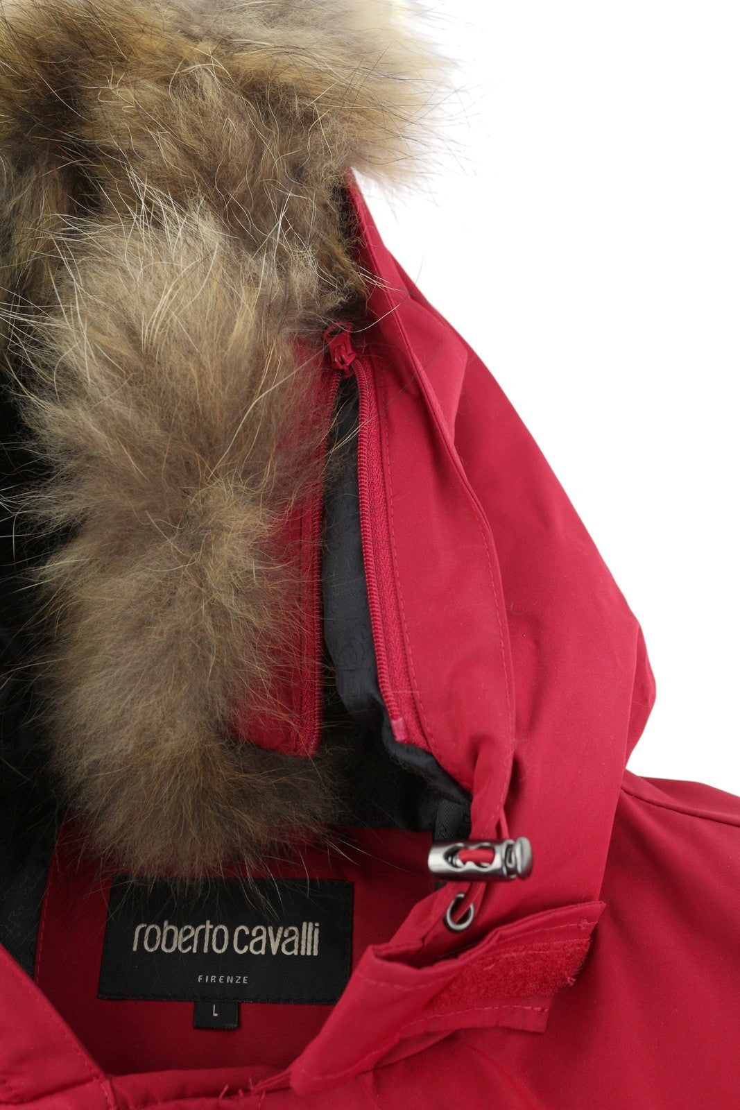 ROBERTO CAVALLI Men Jacket L Red Padded Hooded Full Zip Parka RRP560