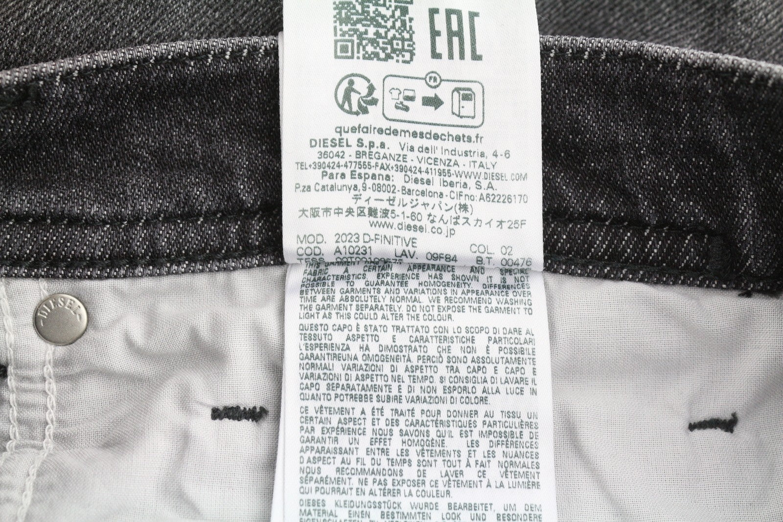 DIESEL 2023 D-Finitive 09F84 Men Jeans W30/L34 Grey Faded Regular Tapered Leg