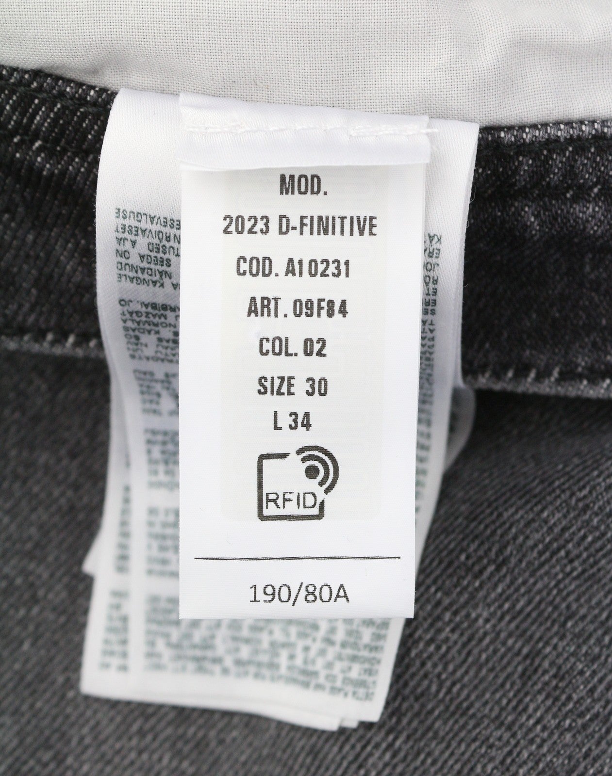 DIESEL 2023 D-Finitive 09F84 Men Jeans W30/L34 Grey Faded Regular Tapered Leg