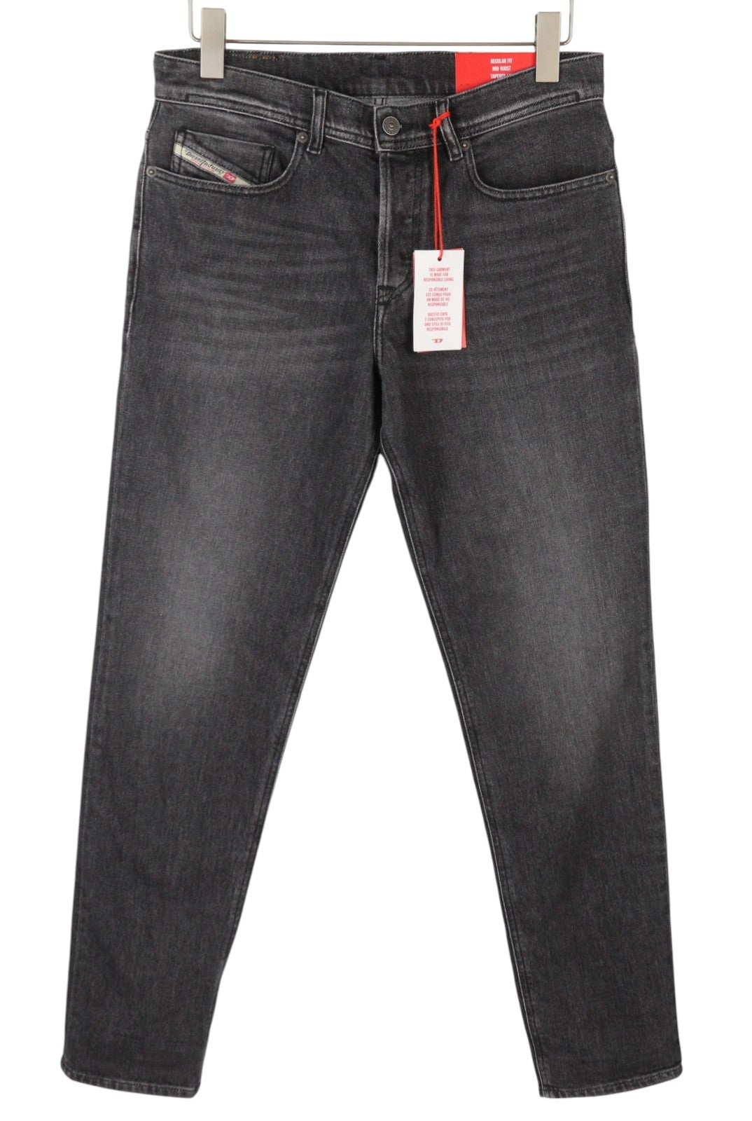 DIESEL 2023 D-Finitive 09F84 Men Jeans W30/L34 Grey Faded Regular Tapered Leg