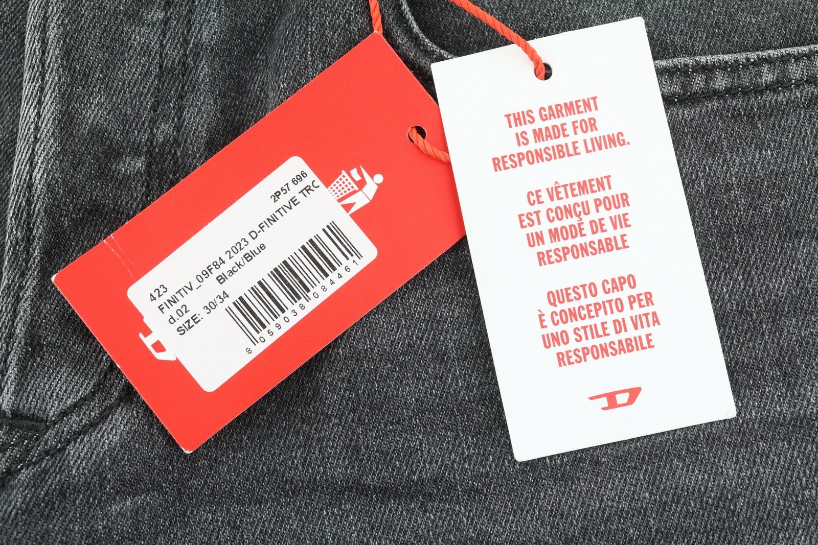 DIESEL 2023 D-Finitive 09F84 Men Jeans W30/L34 Grey Faded Regular Tapered Leg