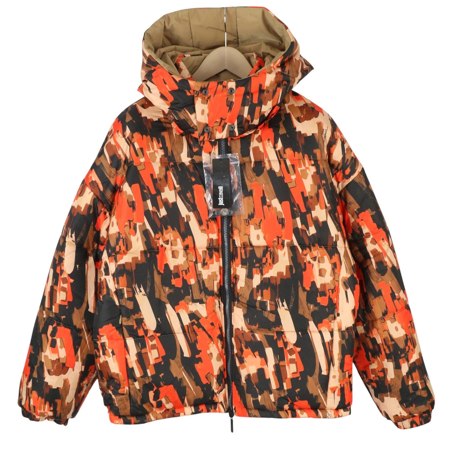 JUST CAVALLI Men Jacket 54 Color Print Padded Hooded Reversible RRP710