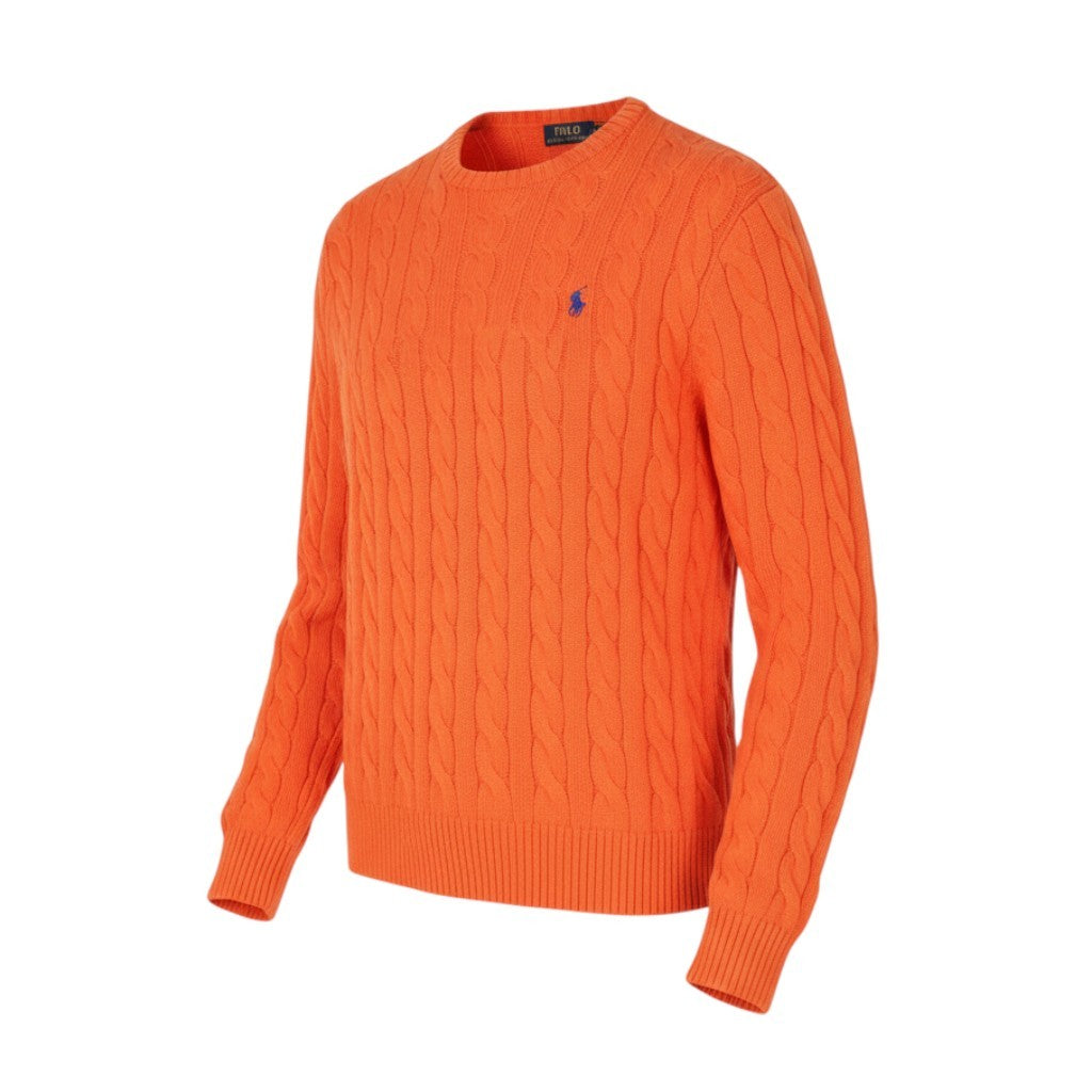 RALPH LAUREN Driver Cn-Long Sleeve Orange Men Jumper L Cable Pullover RRP214