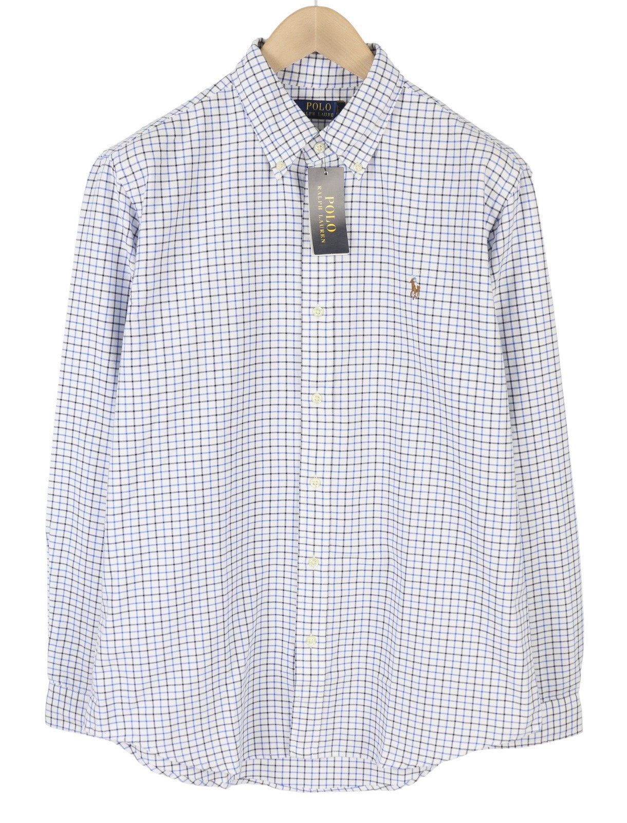 RALPH LAUREN Men Shirt XL White Checkered Custom Fit Button-Down Logo RRP169