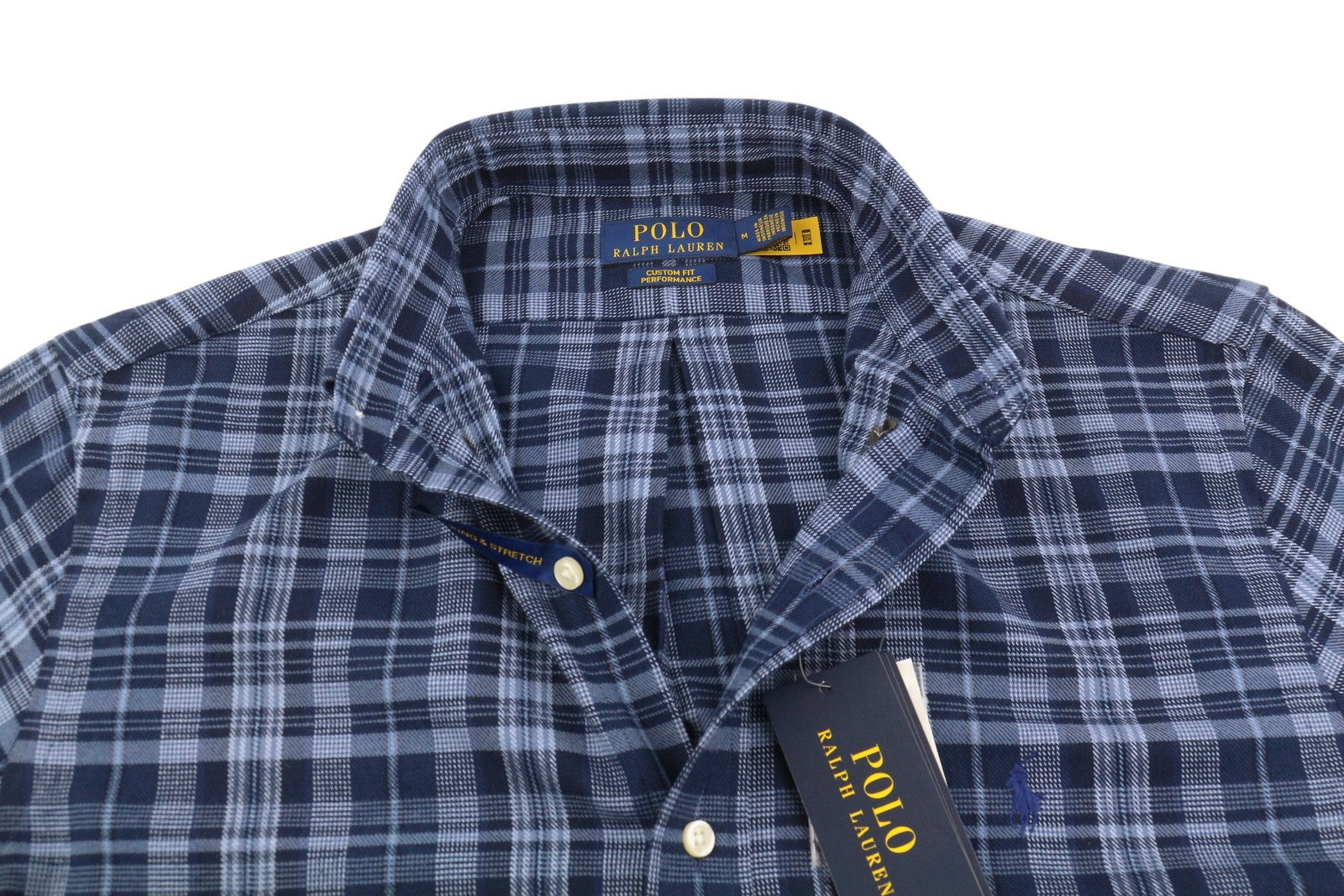 RALPH LAUREN Men Shirt M Blue Performance Plaid Custom Fit Flannel RRP169