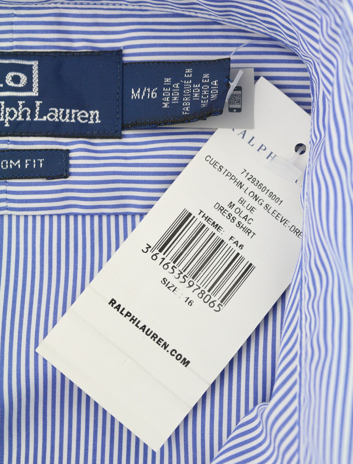 RALPH LAUREN Men Formal Shirt M Blue Stripe Custom Fit Cutaway Logo RRP169