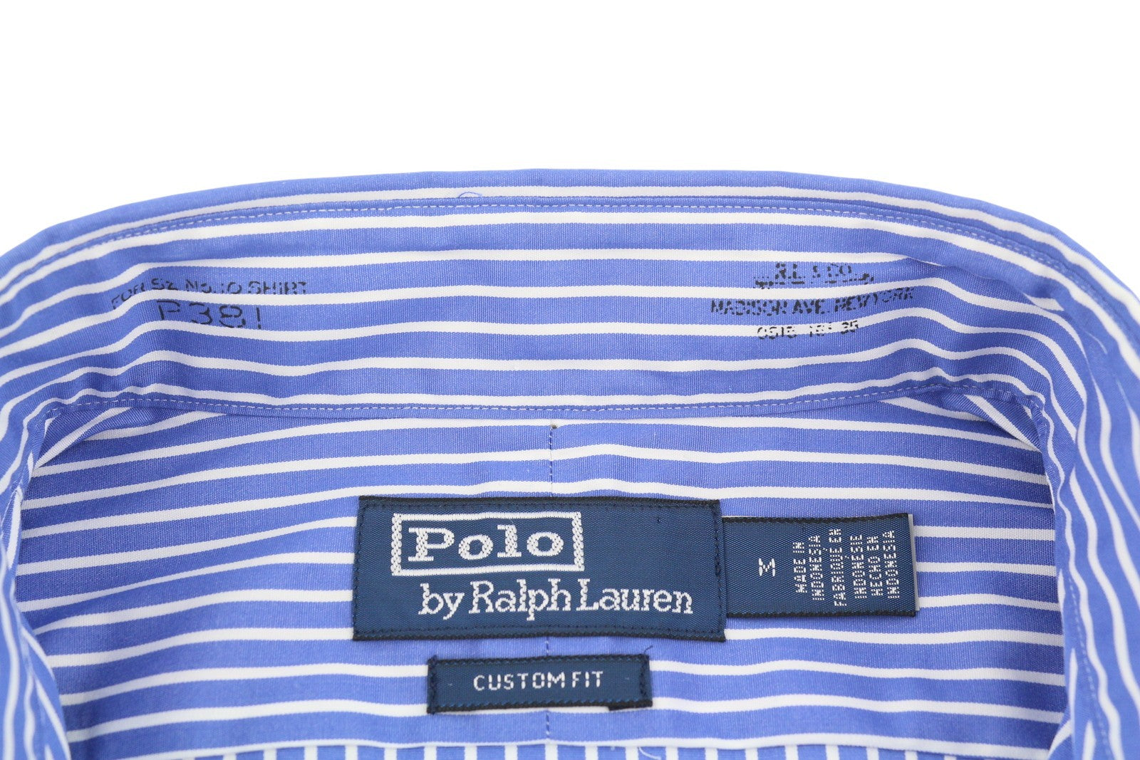 RALPH LAUREN Men Shirt M Blue Stripe Custom Fit Cutaway Button-Up RRP212