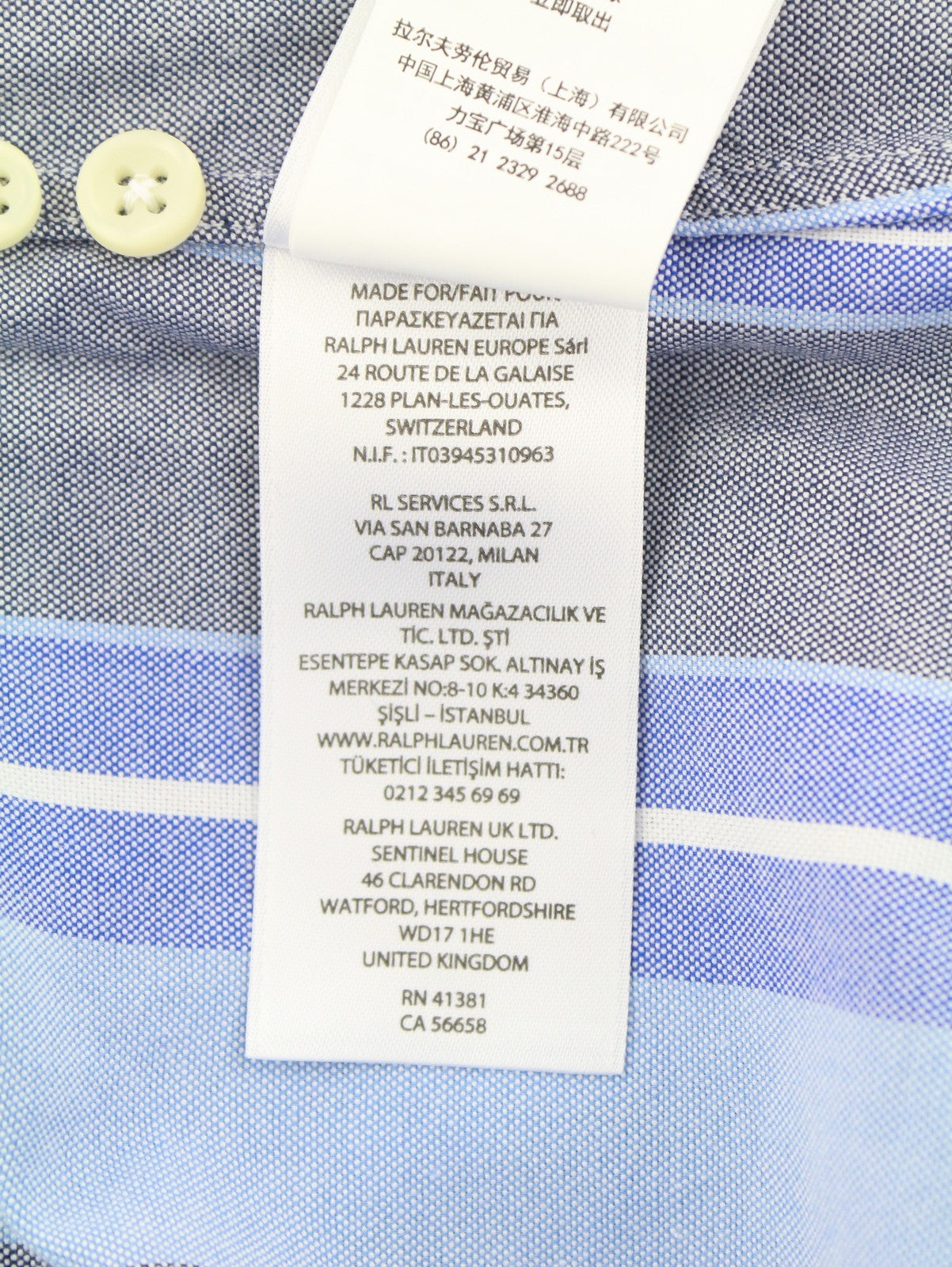 RALPH LAUREN Men Shirt XS Striped Slim Fit Logo Button-Down Collar