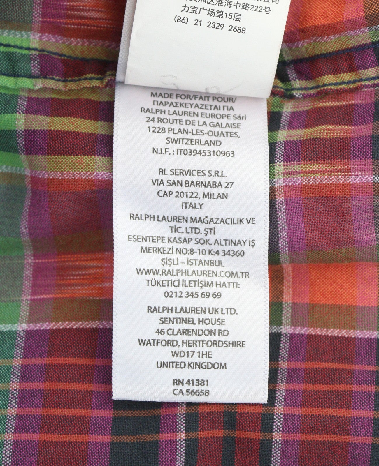RALPH LAUREN Men Shirt L Colourful Check Classic Fit Spread Collar Roll-Up