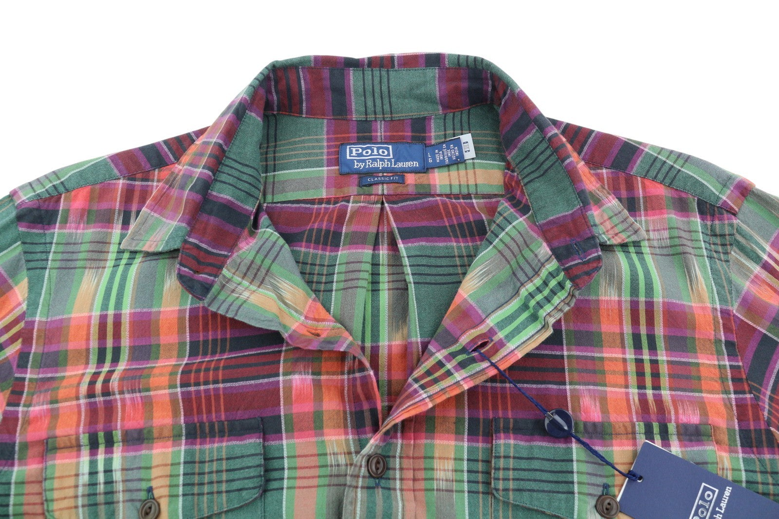 RALPH LAUREN Men Shirt L Colourful Check Classic Fit Spread Collar Roll-Up