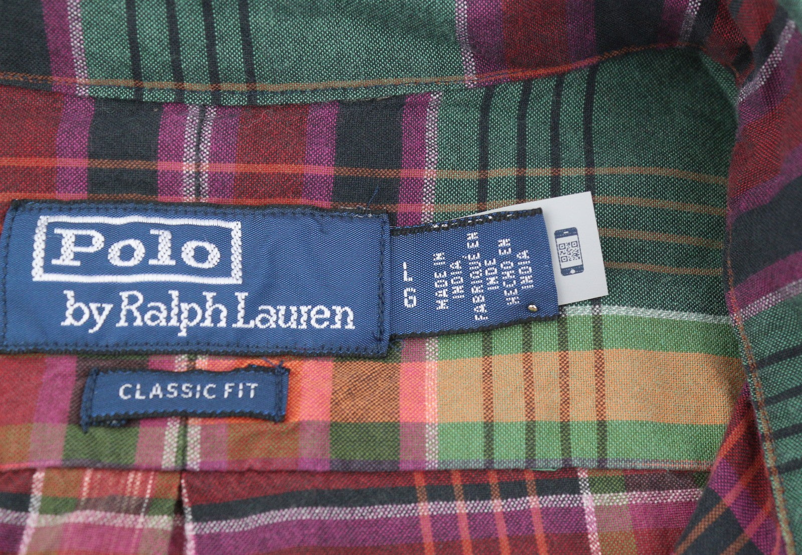 RALPH LAUREN Men Shirt L Colourful Check Classic Fit Spread Collar Roll-Up