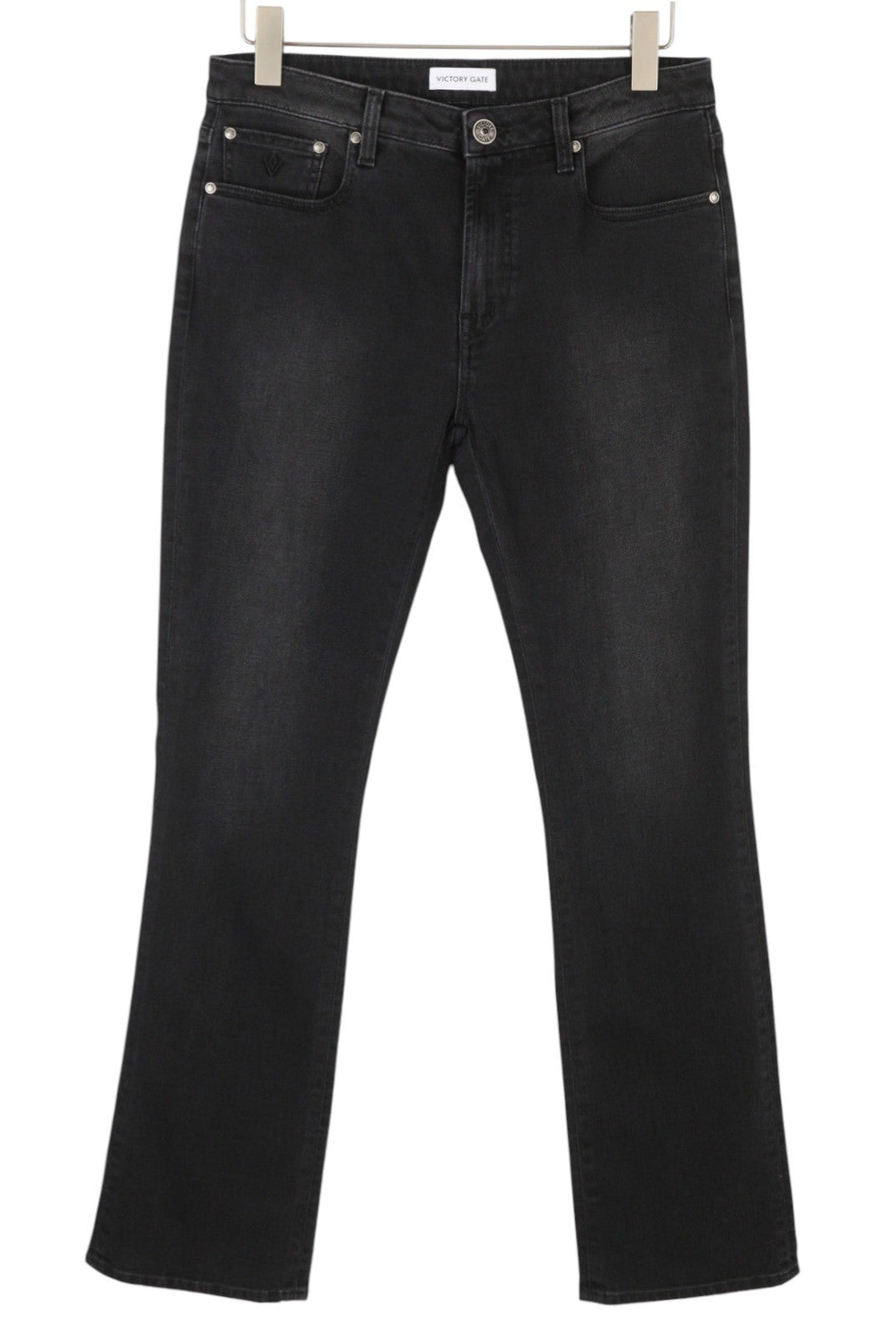 VICTORY GATE Women Jeans W29 Black Faded Flared Fit Zip Fly Denim