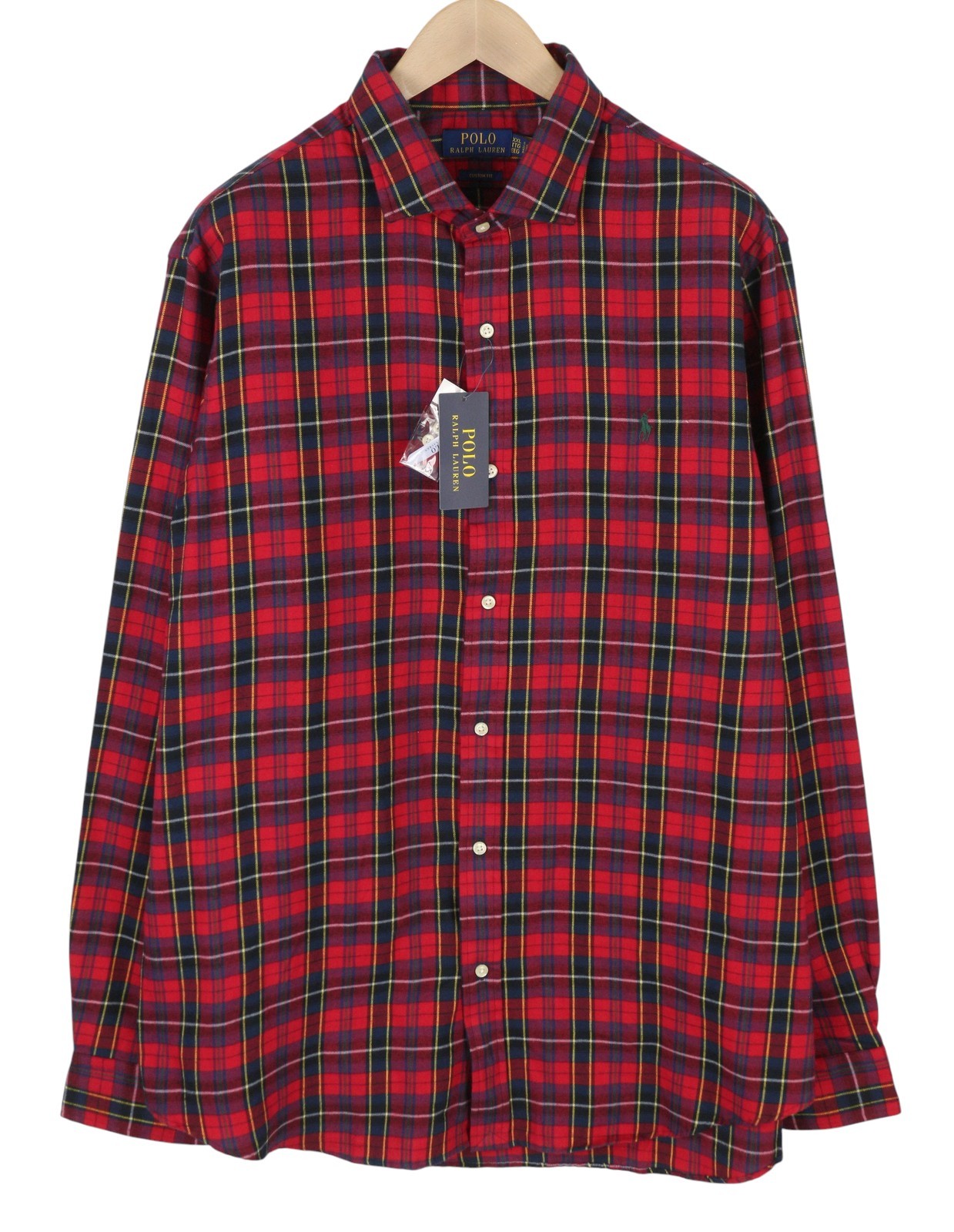 RALPH LAUREN Men Shirt 2XL Red Plaid Flannel Custom Fit Logo Button-Up RRR159