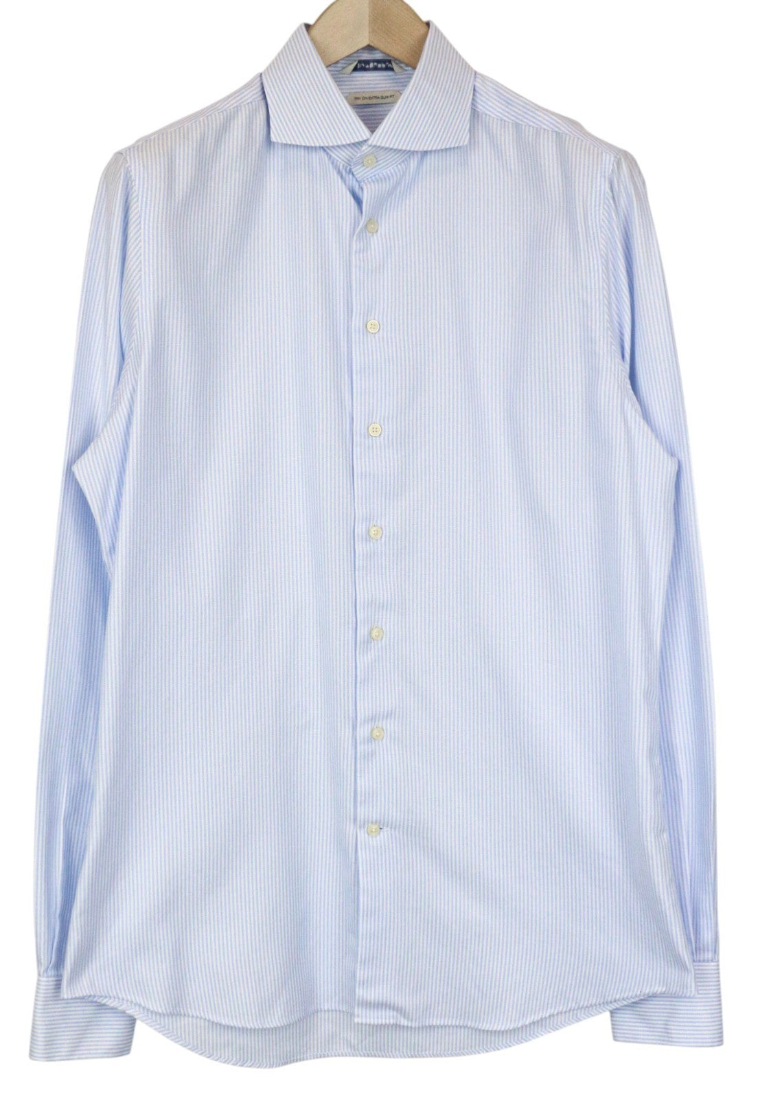 SUITSUPPLY Men's Shirt 41L/16L Extra Slim Blue Striped Pattern Pure Cotton