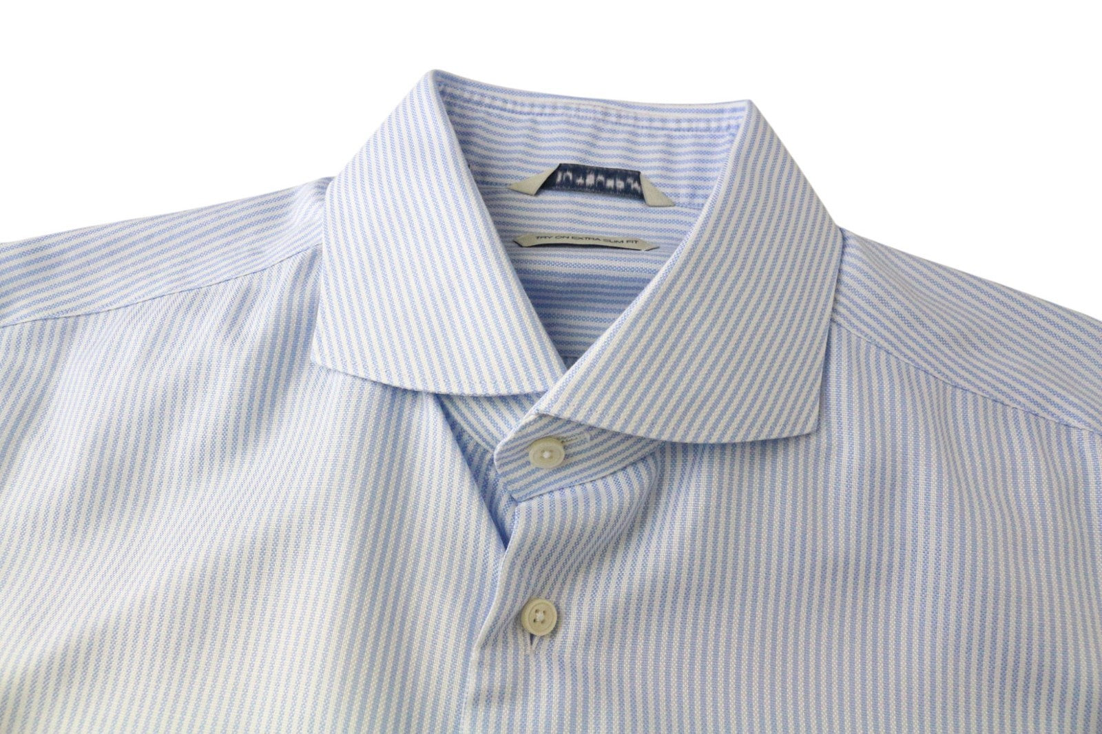 SUITSUPPLY Men's Shirt 41L/16L Extra Slim Blue Striped Pattern Pure Cotton