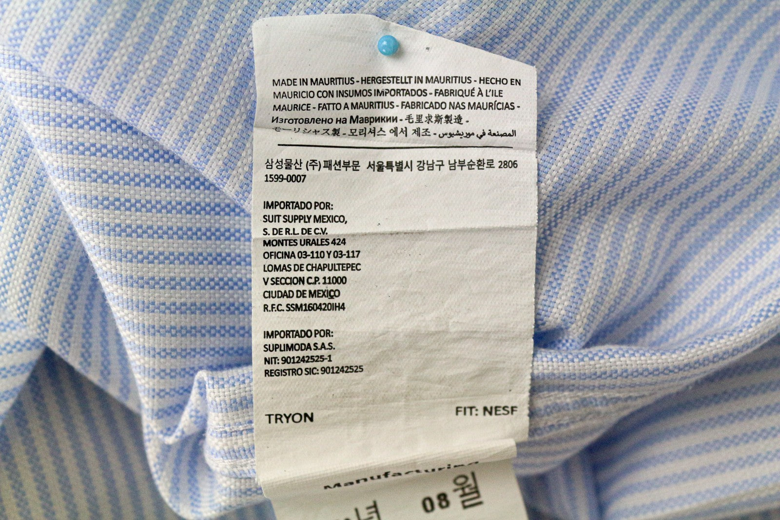 SUITSUPPLY Men's Shirt 41L/16L Extra Slim Blue Striped Pattern Pure Cotton