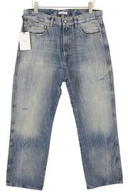 1989 STUDIO Men Jeans W33 Blue Faded Whiskers Straight Fit Distress Ripped Denim