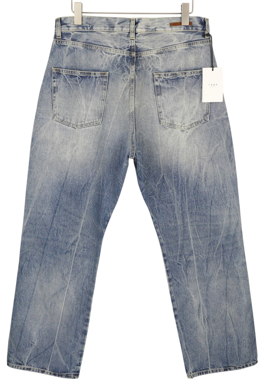 1989 STUDIO Men Jeans W33 Blue Faded Whiskers Straight Fit Distress Ripped Denim